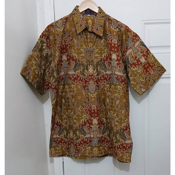 unbranded Other - Singapore collection mens large batik rust earth tone casual shortsleeve shirt